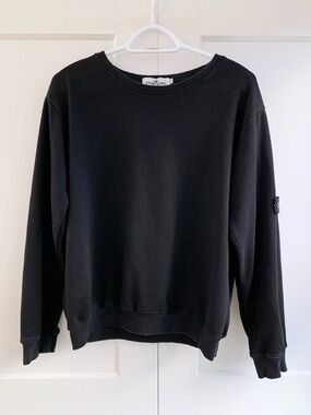 Stone Island GD Organic Cotton Fleece Crewneck Black Sweatshirt Men's Size S